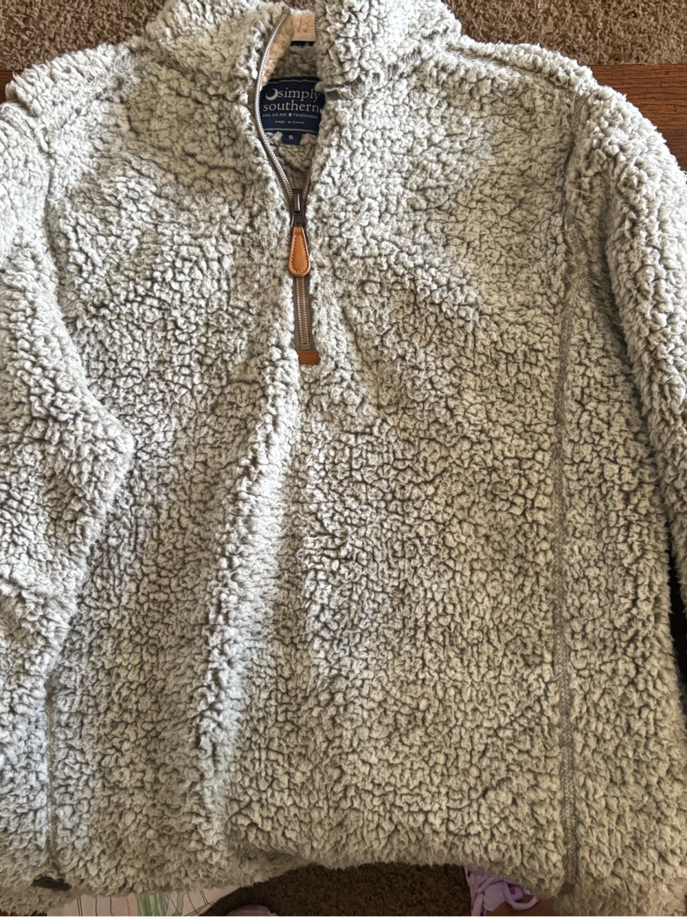 Simply Southern women Light Gray Sherpa Quarter-Zip Pullover Sweater